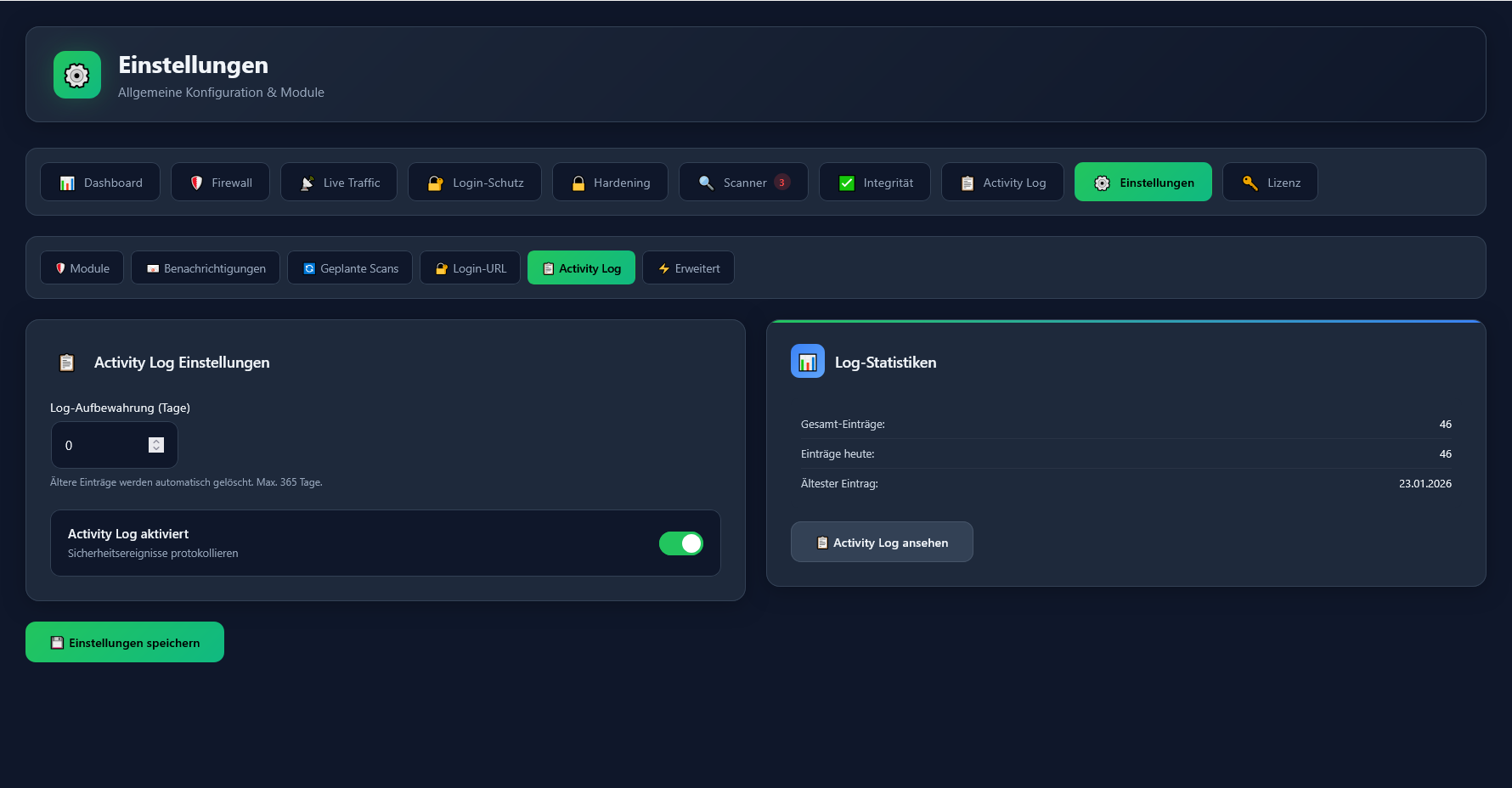 SafetyPress Activity Log Einstellungen