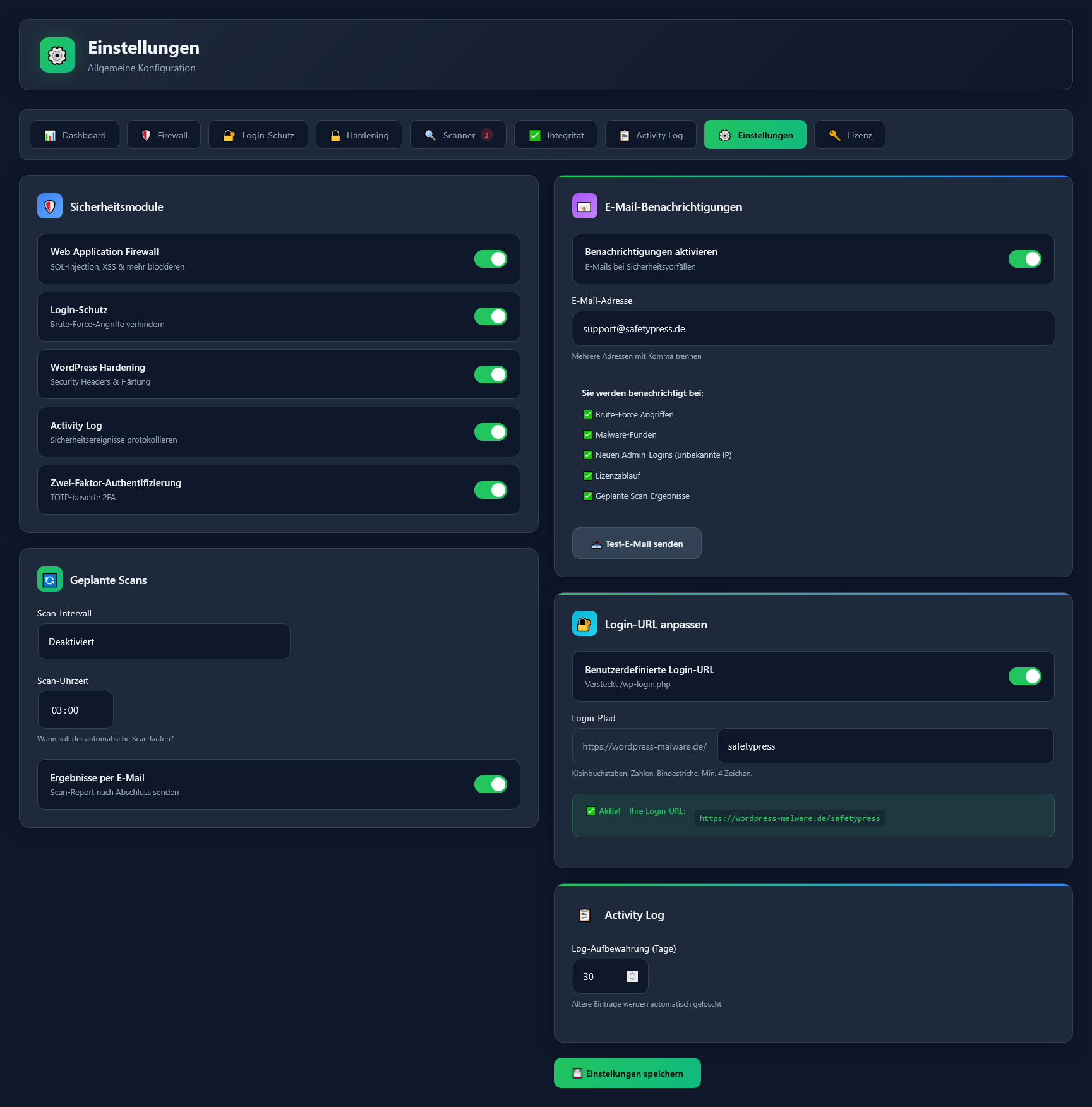 SafetyPress Einstellungen