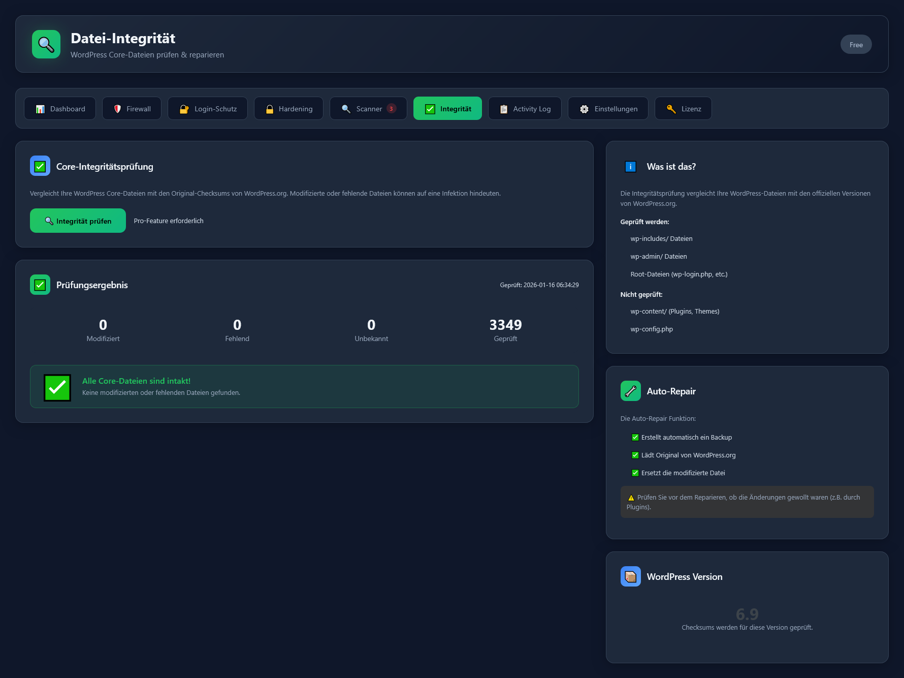 SafetyPress Core-Integritätsprüfung