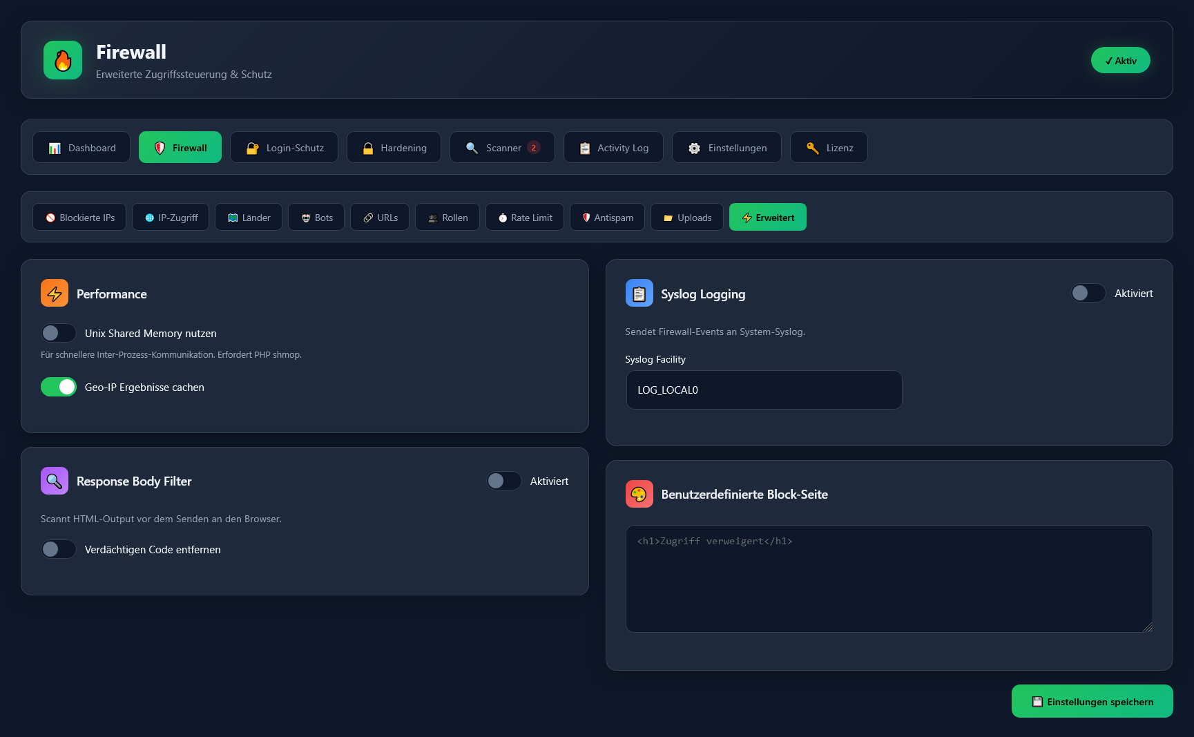 SafetyPress Erweiterte Einstellungen